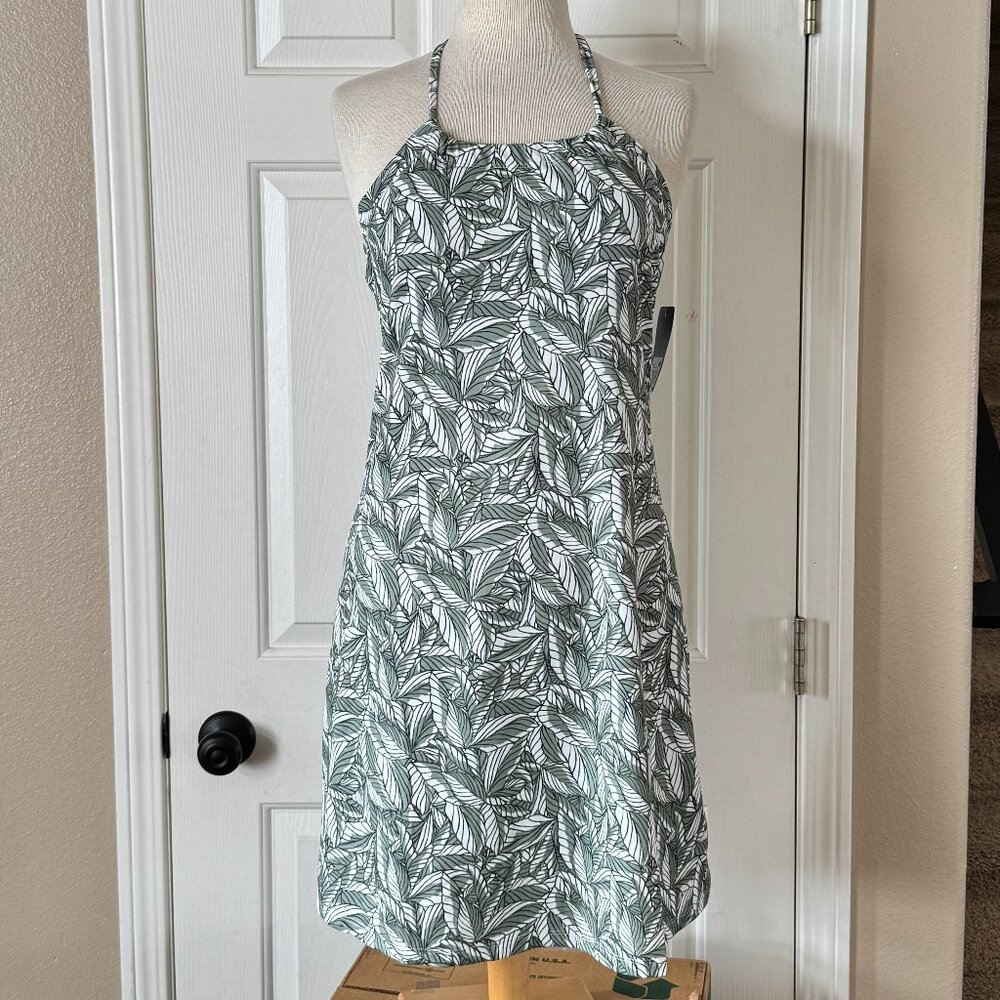 Eddie Bauer Harmony Sleeveless UPF 50 Stretch Dress Dusty Olive Simple Palms NWT